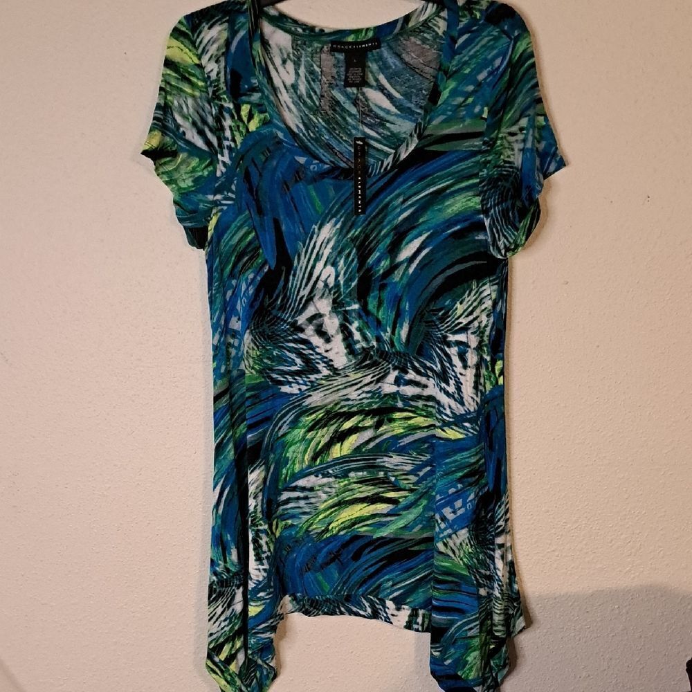 Grace Elements Women's Blue and Green Patterned Top size medium NWT